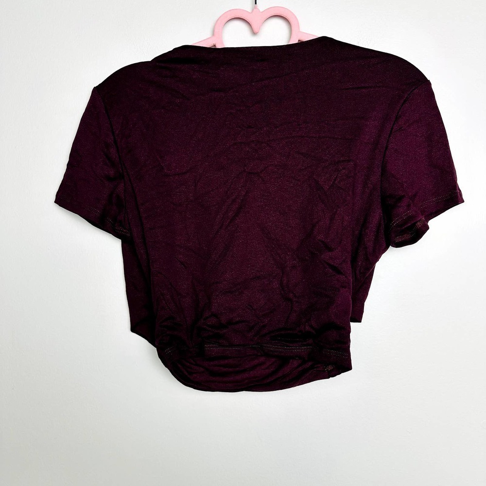 Lulus NWT By Your Side Wrap Cross Front Short Sleeve Cropped Top Wine Size Large - Picture 5 of 8